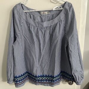 Vineyard Vines Blue and White Long Sleeve Boxy Blouse